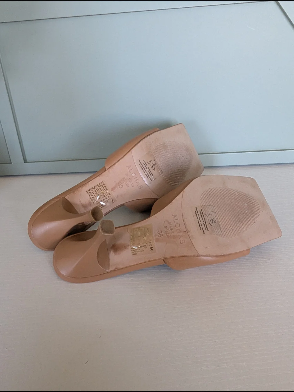 ALOHAS Nude Tan Square-Toe Mule Heels